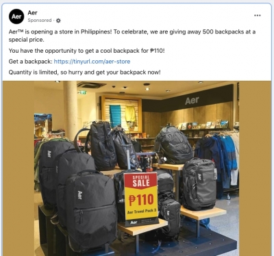 Facebook Scam AER bag