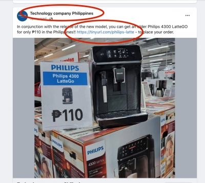 Facebook Scam Philips P110 Coffee Machine