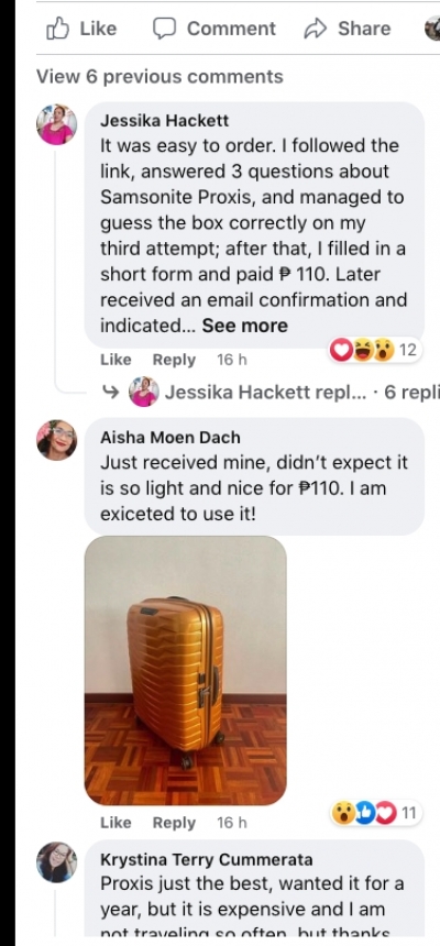 Facebook Scam Suitcase Comments