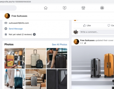 Facebook Scam Suitcase Page