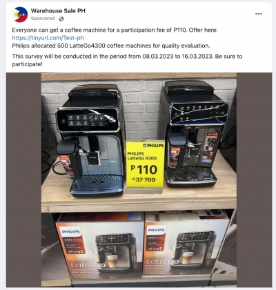 Scam Philips Coffee Machine Facebook P110